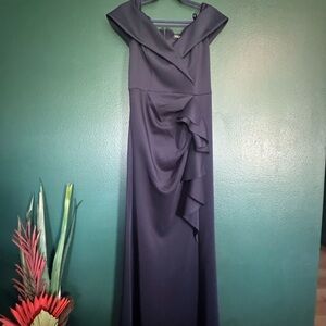 Xscape Midnight Blue Off-Shoulder Maxi Dress